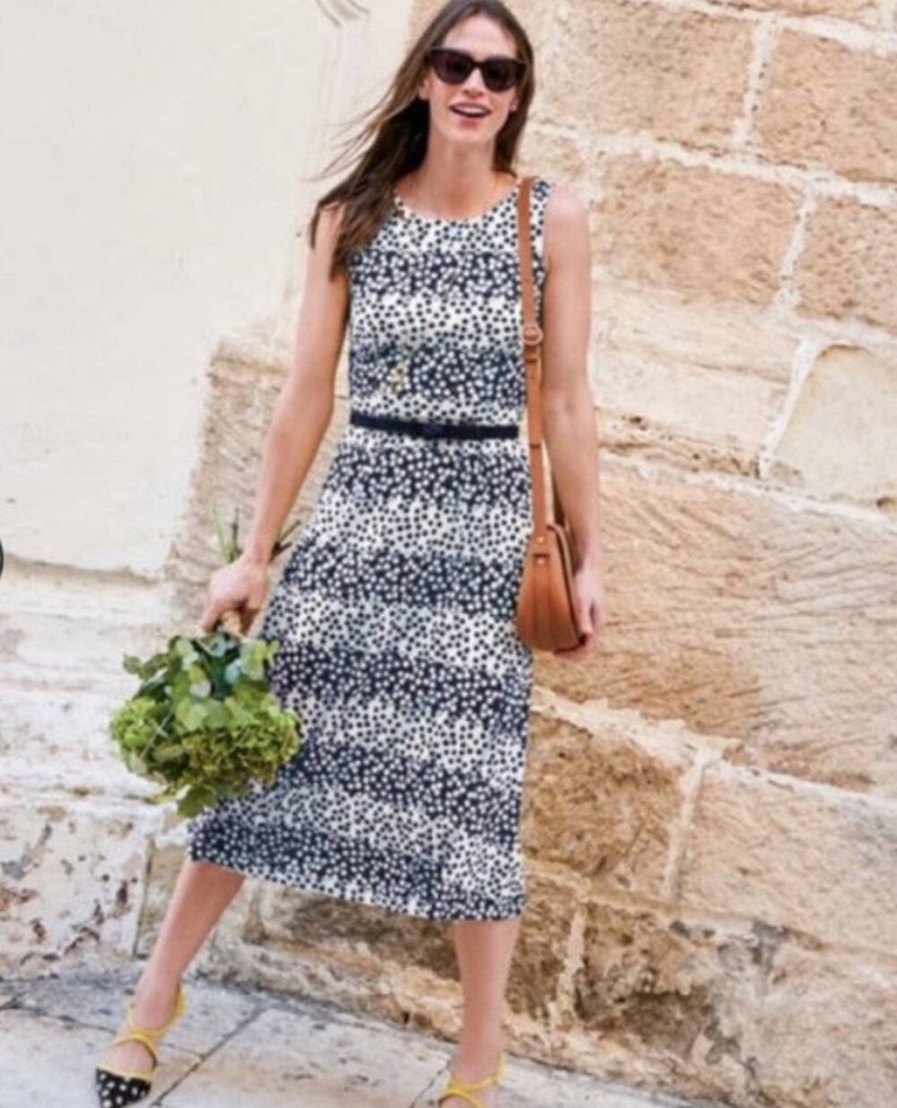 Boden Rosamund Jersey Midi Dress US 6R Navy White Sleeveless Floral Striped Prep